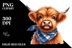 Highland Cow Portrait Bandana Big Eyes | Clipart Product Image 2