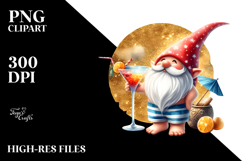Gnome in Beachwear Drinking Cocktail, Watercolor PNG Product Image 2