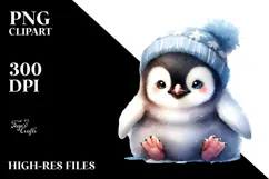 Digital Watercolor Baby Penguin PNG Product Image 2