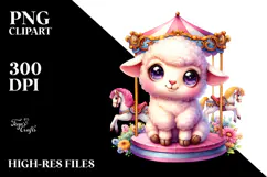 Smiling Cute Lamb with Carousel PNG Product Image 2