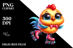 Crazy Cute Rooster with Roller Skates, PNG Product Image 2