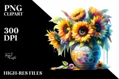 Colorful Vase Sunflower | Sublimation | Clipart Product Image 1