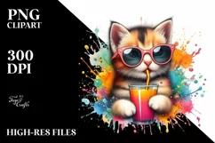 Colorful Kitten Drinking from Colorful Drink | Sublimation | Product Image 1