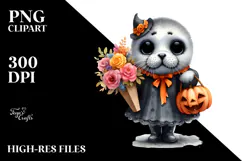 Watercolor Baby Seal Dressed Halloween Standing Up Human Product Image 2