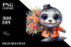 Baby Seal Halloween Flower Bouquet | Clipart Product Image 1