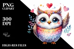 Whimsical Cute Owl Love Sign Watercolor Clipart Product Image 3