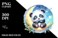 Colorful Baby Panda Sleeping on Moon | Clipart Product Image 1