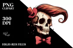 Woody Skull Bow Retro, PNG Product Image 1