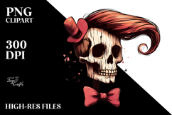 Skull with Hair and Bow, PNG Product Image 2