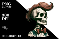 Skull with Hair and Bow Retro Halloween PNG Product Image 2