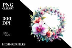 Vibrant Orchid Abstract Wreath | Sublimation Clipart Product Image 1