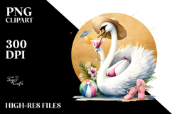 Swan in Beachwear Drinking Cocktail, Watercolor PNG Product Image 2