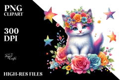 Cartoon-style Kitten with Flower Crown PNG Product Image 2