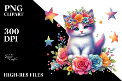 Cartoon-style Kitten with Flower Crown PNG Product Image 2