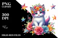 Cartoon-style Kitten with Flower Crown PNG Product Image 3