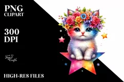 Vibrant Flower Crown Kitten, PNG Product Image 1