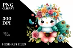 Vibrant Peacock with Flower Crown | Sublimation | Clipart Product Image 3