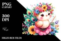 Vibrant Peacock with Flower Crown | Sublimation | Clipart Product Image 2