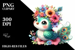 Vibrant Peacock with Flower Crown | Sublimation | Clipart Product Image 3