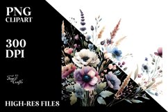 Centered Bold Watercolor Wildflowers | Sublimation Clipart Product Image 1