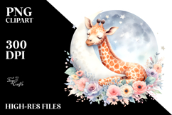 Giraffe Sleeping on the Moon PNG Product Image 2