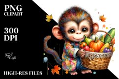 Colorful Baby Monkey Carrying Basket | Sublimation | Clipart Product Image 1
