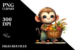 Colorful Baby Monkey Carrying Basket | Sublimation | Clipart Product Image 3
