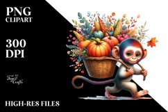 Baby Monkey, Basket Vegetables | Autumn Watercolor Clipart Product Image 3