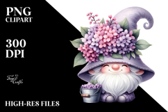 Gnome with Lilac Floral Ornament, Transparent PNG Product Image 2