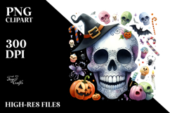 Funny Watercolor Halloween Skull | Clipart Product Image 2