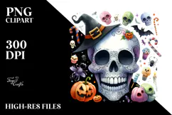 Funny Watercolor Halloween Skull | Clipart Product Image 2