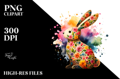 Colorful Wooden Bunny on Splashy Background PNG Product Image 2