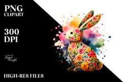 Colorful Wooden Bunny on Splashy Background PNG Product Image 2