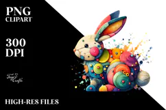 Colorful Wooden Bunny on Splashy Background PNG Product Image 2