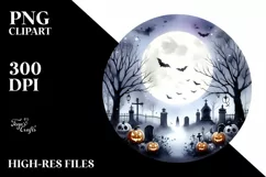 Halloween Scene, Midnight Hour | Watercolor Clipart Product Image 1