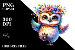 Vibrant Baby Owl Running with Floral Wreath PNG Product Image 2