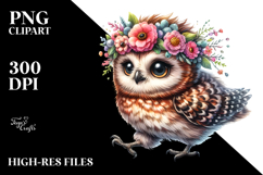 Vibrant Baby Owl Running with Floral Wreath PNG Product Image 2