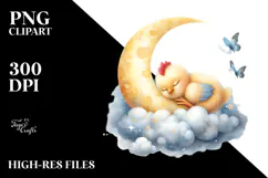 Baby Chicken Painting Sleeping on Moon, Transparent PNG Product Image 2