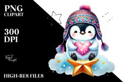 Boho Penguin Holding Heart PNG Product Image 2
