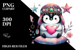 Boho Penguin Holding Heart PNG Product Image 2
