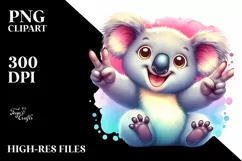Whimsical Cute Koala Victory Sign Watercolor Clipart Product Image 1