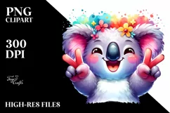 Whimsical Cute Koala Victory Sign Watercolor Clipart Product Image 1