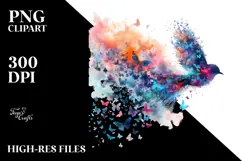 Colorful Half Butterfly Bird Painting, PNG Product Image 2