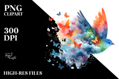 Colorful Half Butterfly Bird Painting, PNG Product Image 2