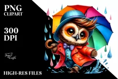 Cute Dancing Baby Owl with Raincoat, Transparent PNG Product Image 3