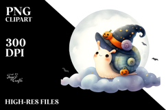 Digital Painting Snail on Halloween Cloud, PNG Product Image 2