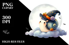 Digital Painting Snail on Halloween Cloud, PNG Product Image 2