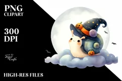 Digital Painting Snail on Halloween Cloud, PNG Product Image 3