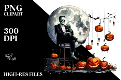 Frankenstein Moon with Pumpkins PNG Product Image 2