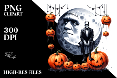 FRANKENSTEIN on Moon Retro Halloween PNG Product Image 2